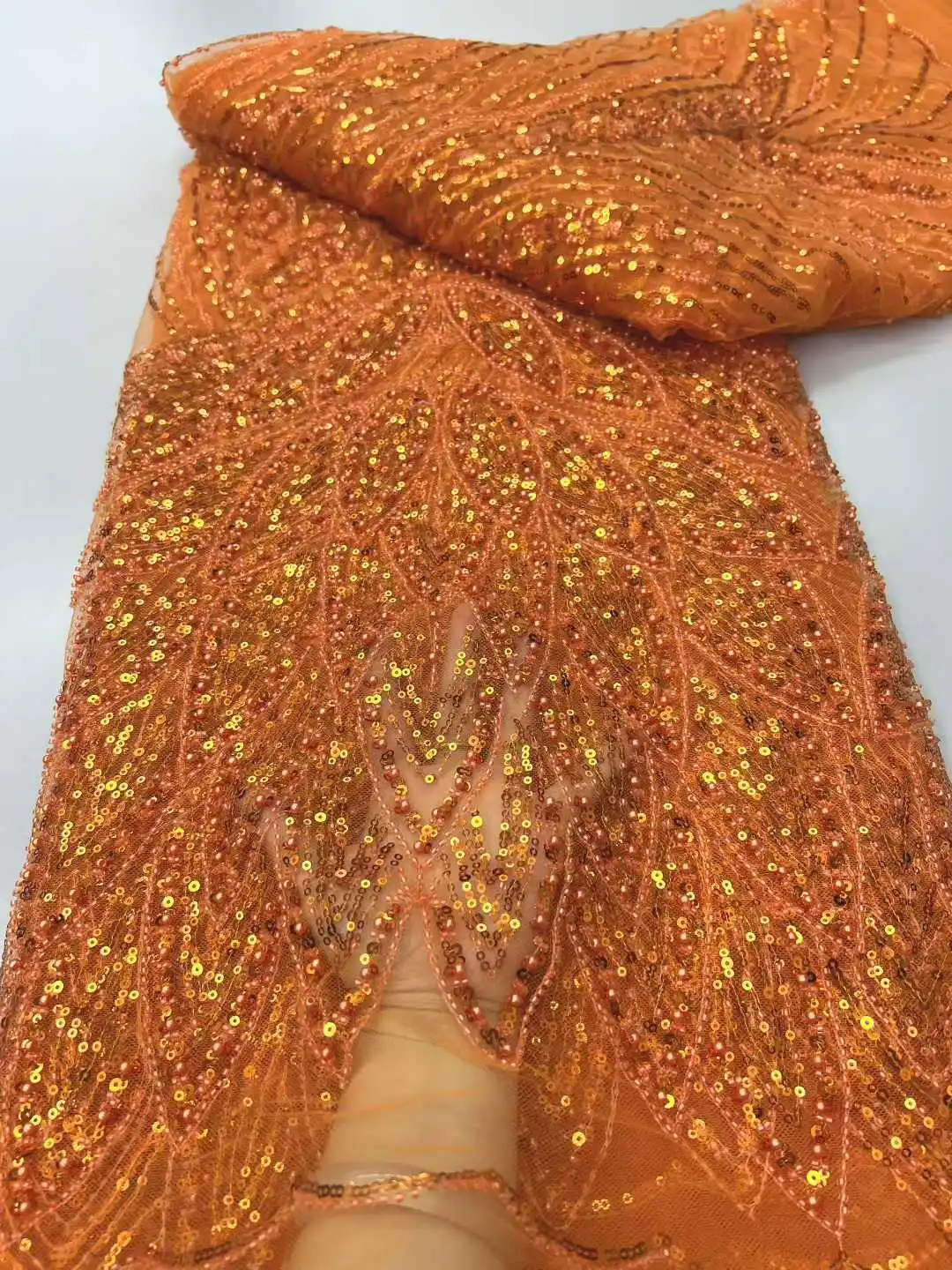 

High Quality African French Handmade Beaded Lace Fabrics 2025 Sewing Sequins Embroidery Nigeria Lace Fabric For Women Wedding