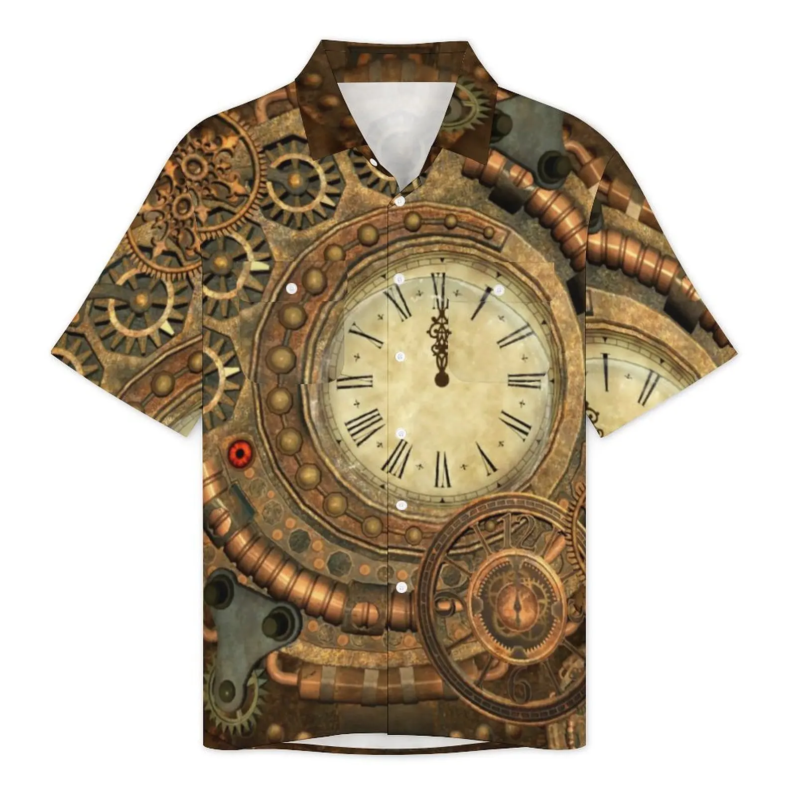 Camisa de playa Steampunk para hombre, ropa informal de manga corta, Harajuku, de gran tamaño, con mecanismo de relojería, ideal para regalo, novedad