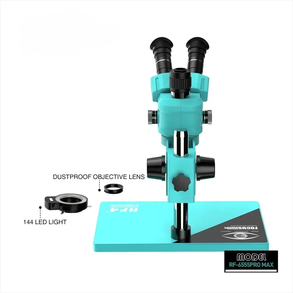 Trinocular Microscope RF4 6555PRO MAX Continuous 6.5X-55X Steel 144 LED Ring Light Mobile Phone Accessories Digital Microscope