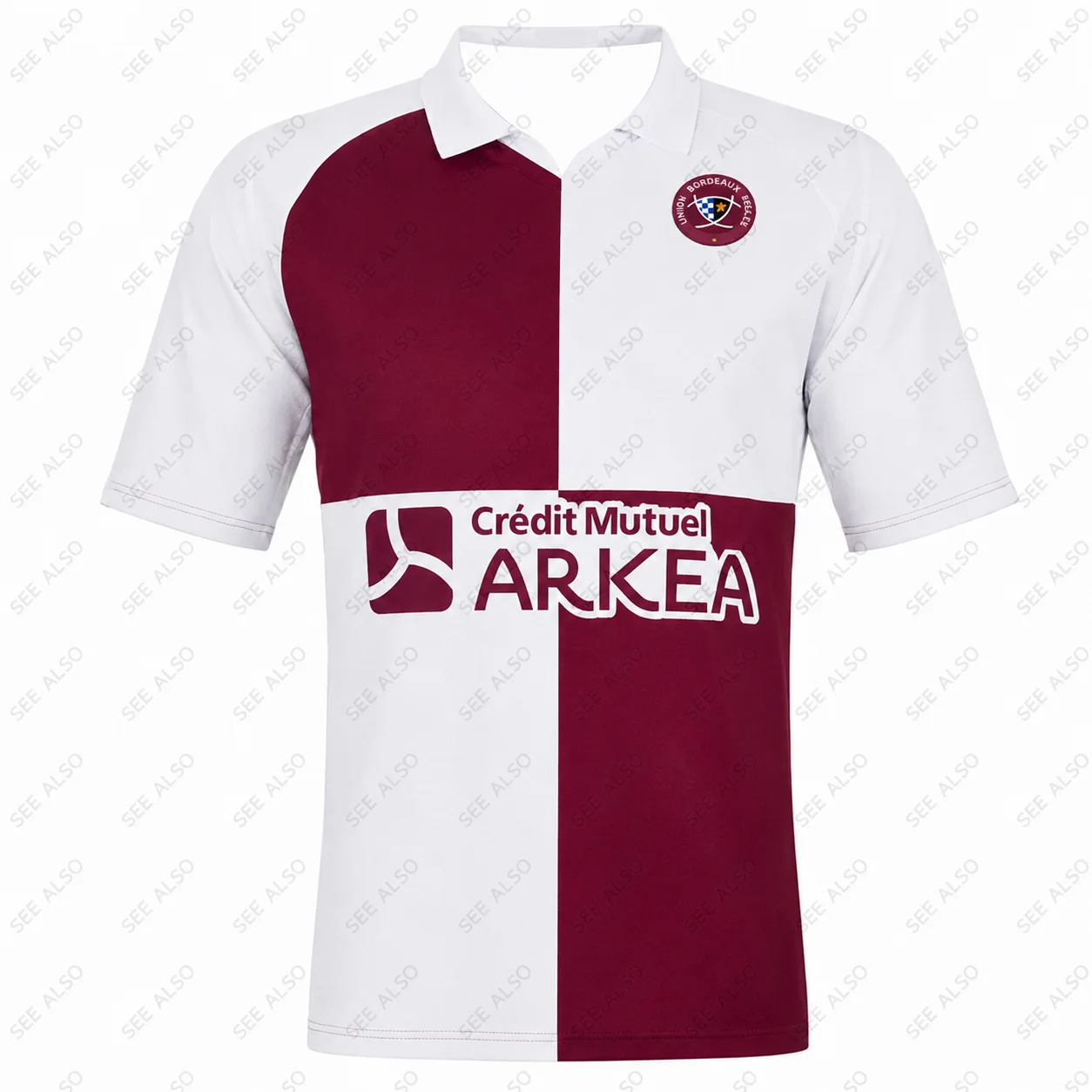 26/27 Herren Damen Kinder Union Bordeaux Bègles Auswärts-Rugbytrikot Weiß-Bordeaux-Block Polokragen Kurzarm Fan-Sport-Trainings-Oberteil – Detail 3