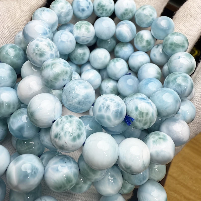 100% Natürliches 5A Dominica Larimar Rundperlen-Armband, Mut und Stärke, Stressabbau, Meihan Feinschmuck ﻿ Geschenk – Detail 4
