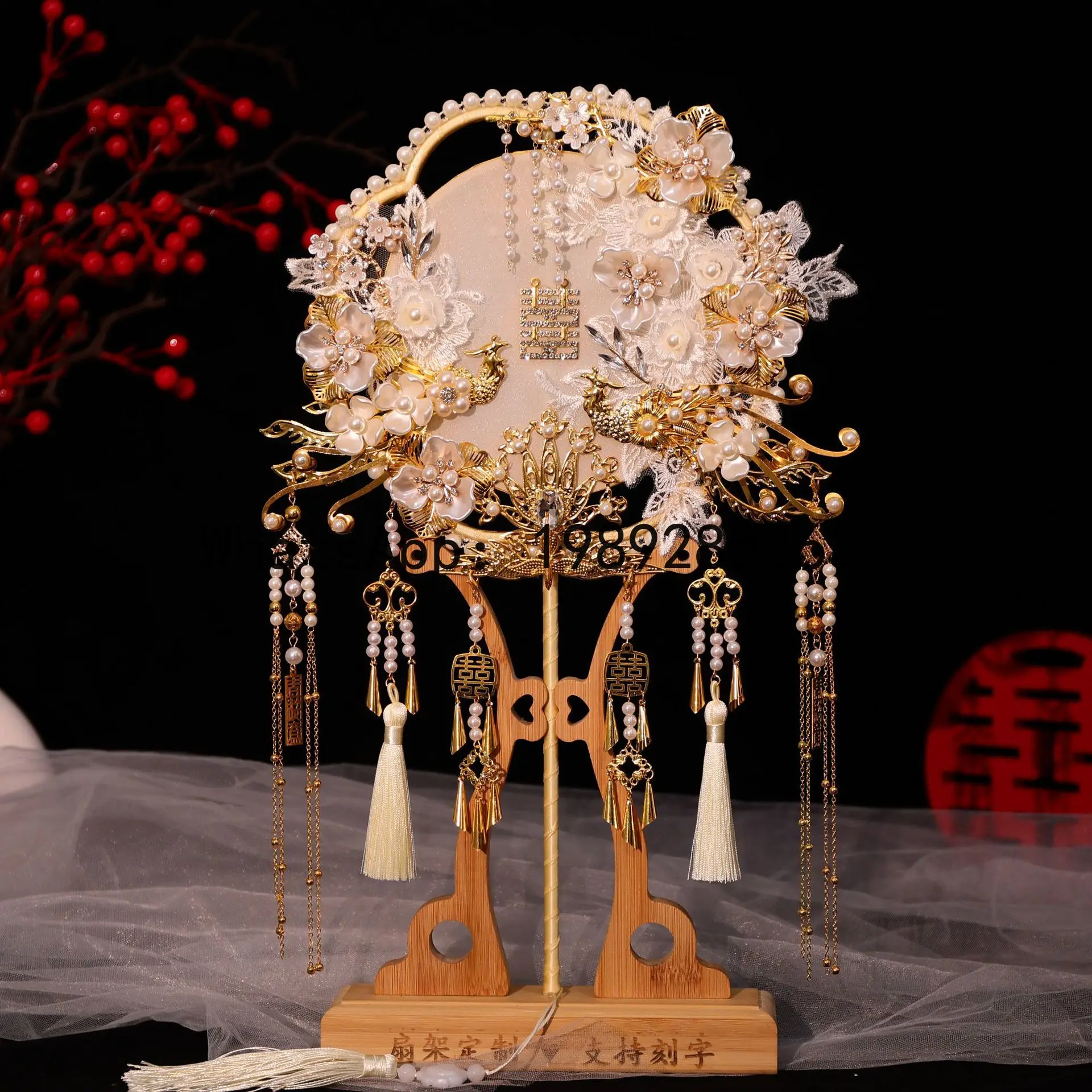 FS Luxury Chinese Ancient Fan Heavy Industry Bridal Material Package Wedding Fan Double Sided Handmade Happy Fan