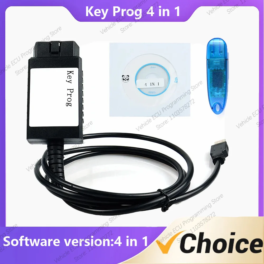 Car key programmer Key Prog 4 in 1 with encryption for 4 blank key/cards supported by Fo-rd Re-nault Nis-san -Car key programmer