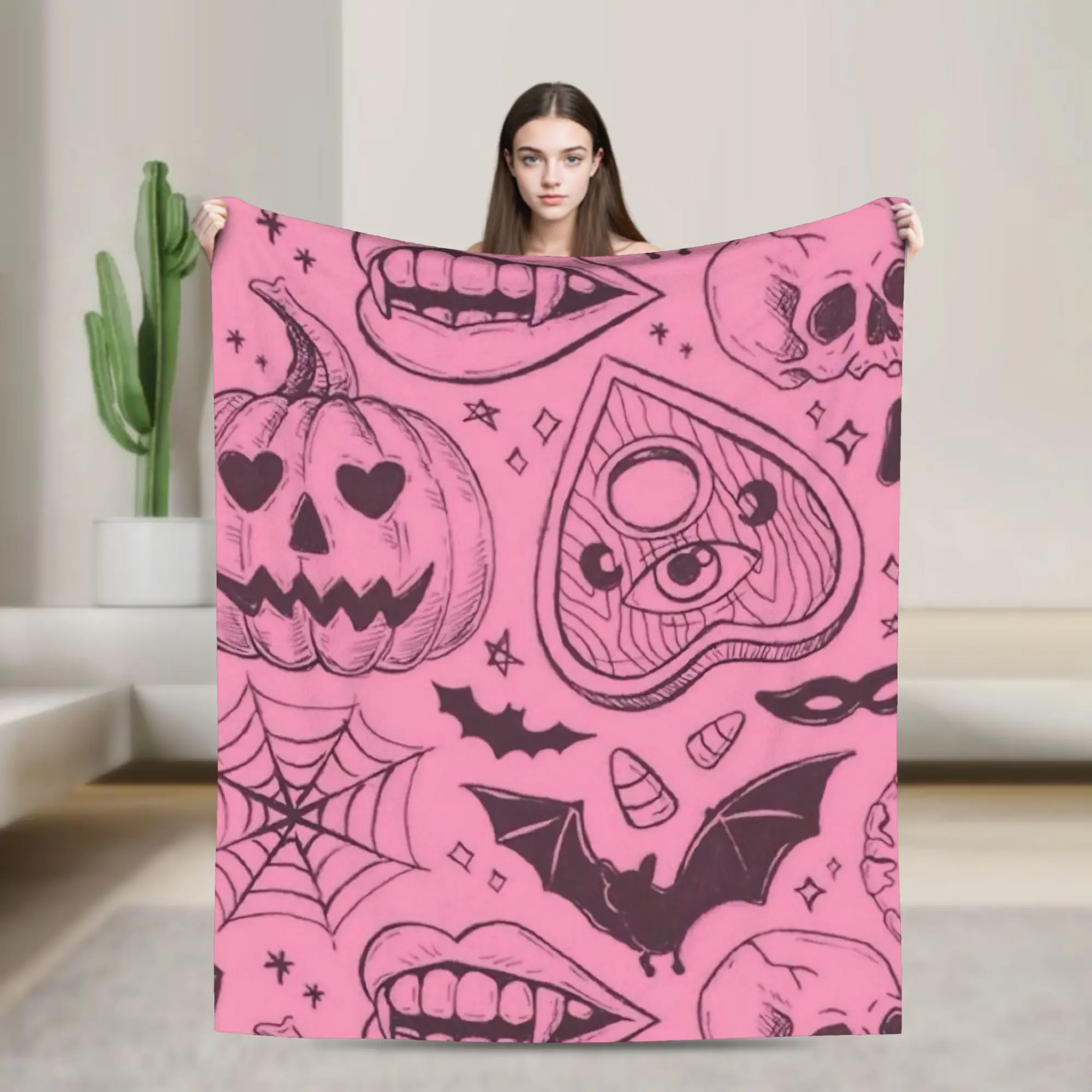 Halloween Gothic Flannel Blanket Victorian Goth Awesome Throw Blanket for  Sofa Bedding Lounge 200x150cm Plush Thin Quilt