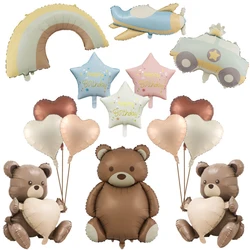 Big Matte Brown Bear Foil Balloons Cartoon Rainbow Plane Car Mylar Balloons Kids Birthday Party Baby Shower Decoration Supplies