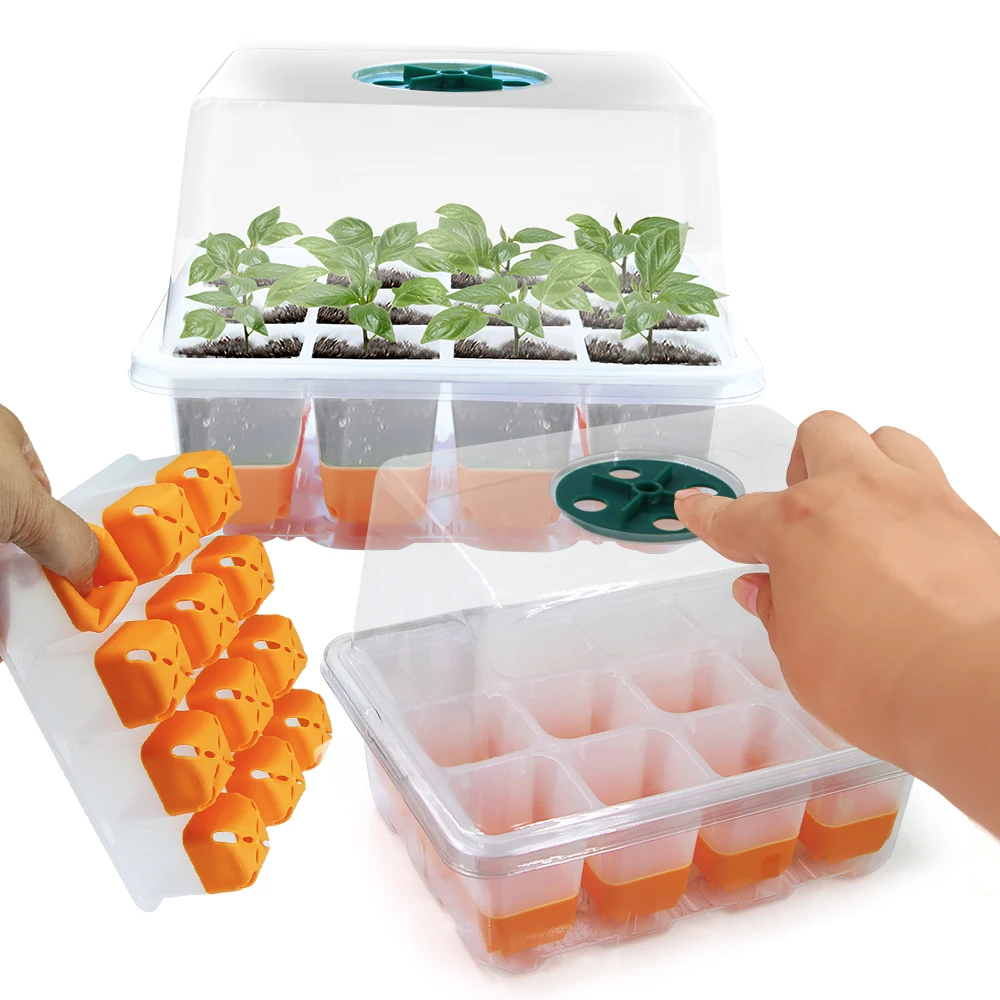 Vegetables Fruits Flowers Seed Starter Tray Kit 12-Cell Plant Germination Nursery Pot Kit for Indoor Garden Seedling Cultivation