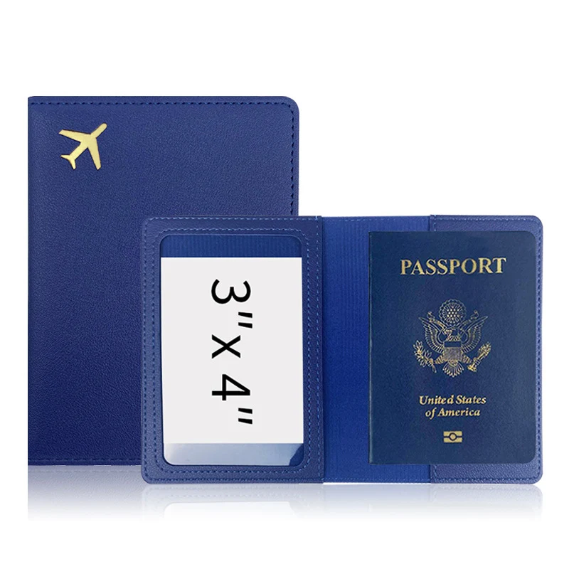 1PCS Hot Stamping Airplane Leather Passport Bag Handcrafted Sewing PU Passport Clip