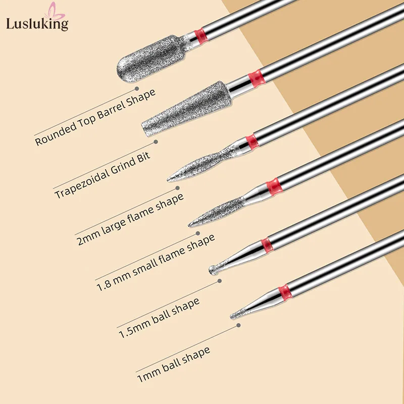 6 個ダイヤモンドネイルドリルビットセット電気フライスカッターマニキュアキューティクルクリーンマニキュアドリルアクセサリー