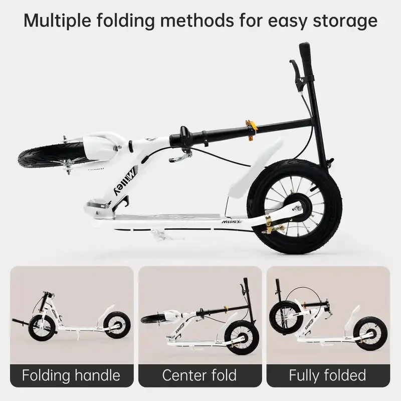 Foldable Kick Scooter for Adults Teens 12 Inch Big Inflatable Wheel City Commuter Scooter Adjustable Height Dual Brake Urban Tra