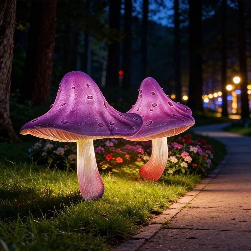 Simulation purple mushroom lamp group modeling landscape decoration atmosphere lawn garden scenic cultural tourism grass lamp