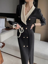 Autumn Elegant V-Neck Maxi Dresses for Women Long Sleeve Slim Bodycon Business Party Vestidos Femme Fashion Evening Dress Robe