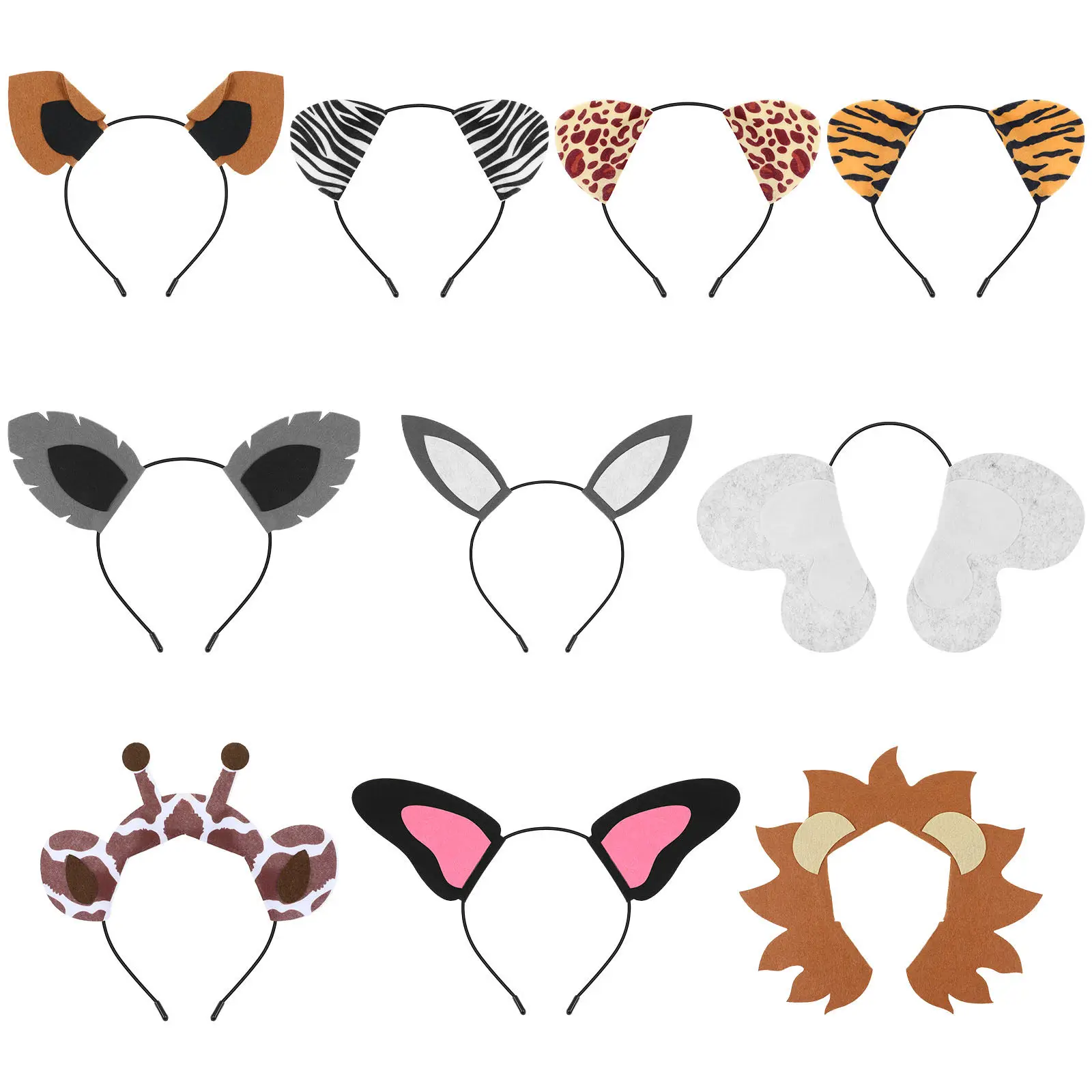 10Pcs Creative Animal Ear Hair Hoops Rabbit Ear Party Headband Costume Headdress Prop for Festival Carnival Celebration Decor