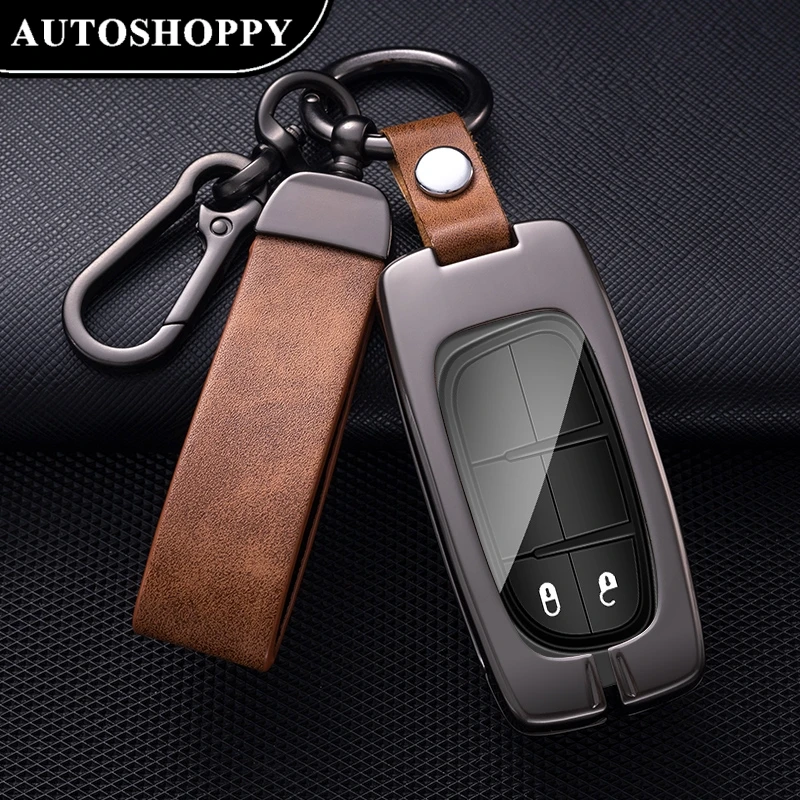 Metal Leather Car Remote Key Cover Case Fob For Dodge Ram 1500 Journey Charger Dart Challenger Durango For Fiat Jeep Key Shell