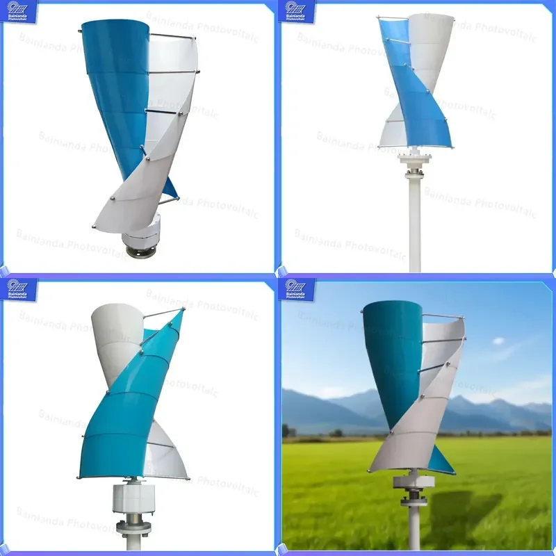 50W 100W Vertical Wind Turbine Generator 12V 24V Spiral Wind Solar Hybrid System Kit for Home Marine Rooftop Off Grid Power