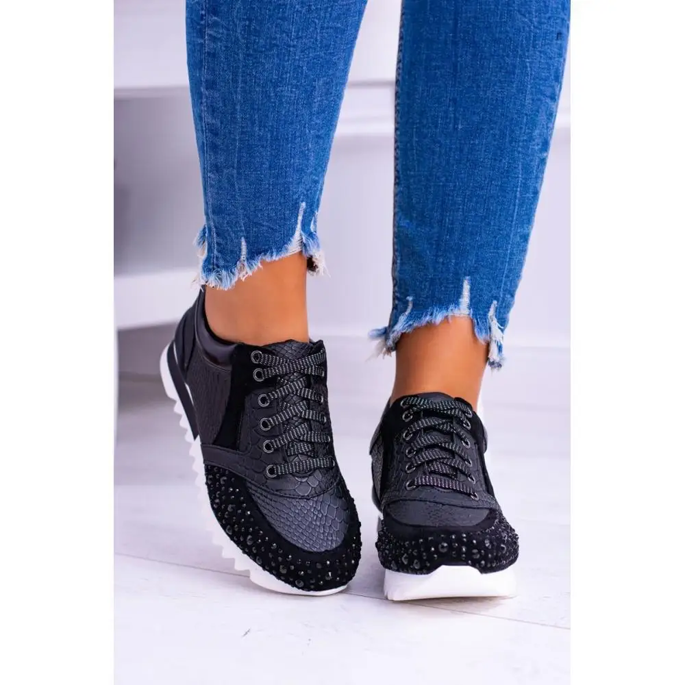 Scarpe vulcanizzate pesanti autunnali da donna scarpe Casual di moda scarpe da ginnastica con lacci in cristallo stampa serpente tacchi antiscivolo