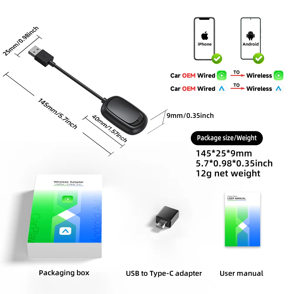 TIMEKNOW NEW Wireless CarPlay Android Auto Adapter for Toyota Mazda Nissan Camry Subaru Citroen Audi Kia Ford Opel Mercedes