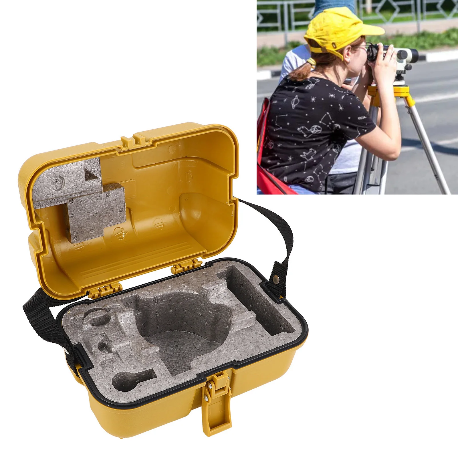 Nivelleringsinstrumentkoffer Plastic Total Station-niveau-opbergdoos met enkel slot voor landmeetapparatuur Opbergkoffer voor geel niveau