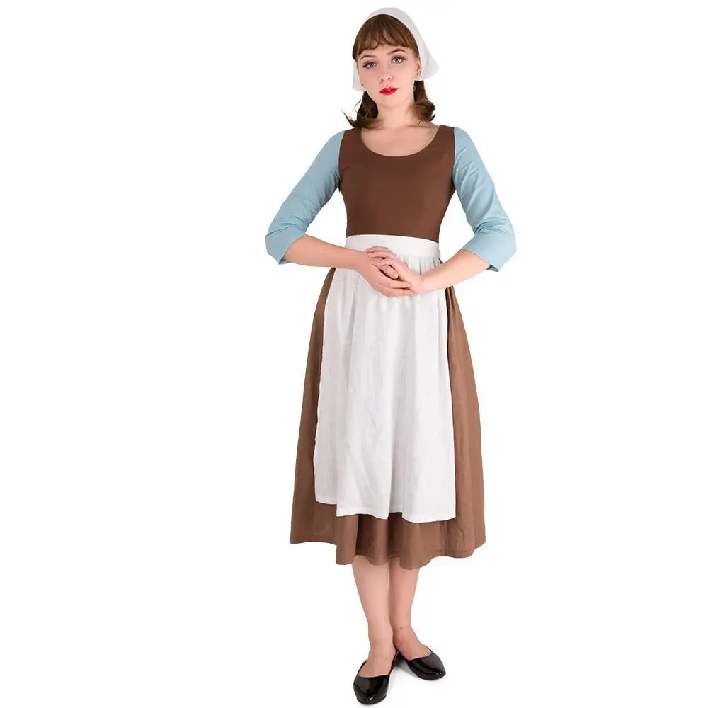 Halloween themed party cosplay Cinderella costume, role-playing maid outfit, brown dress