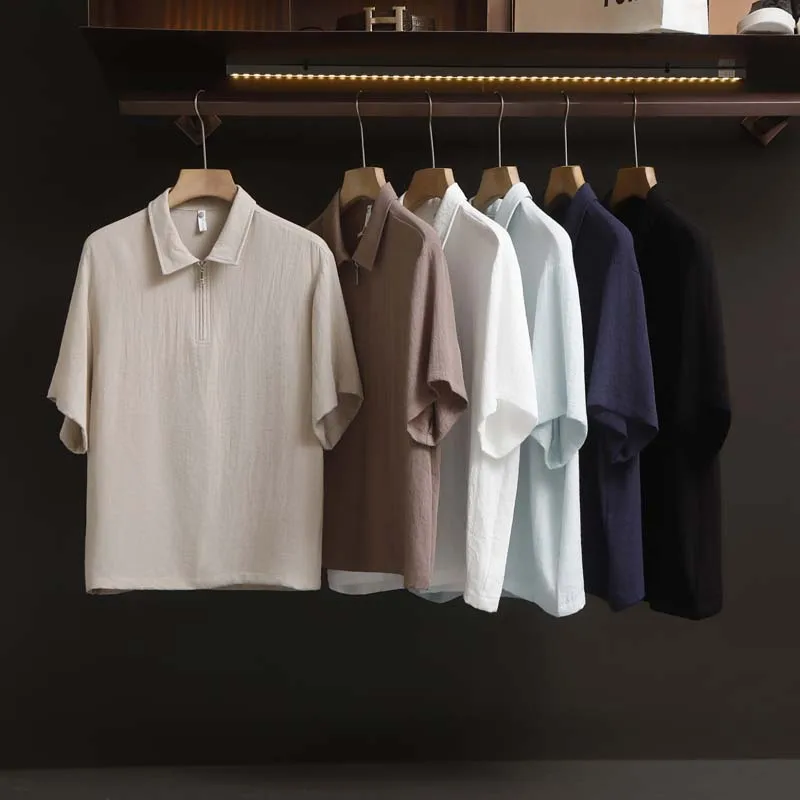 

Men's Casual irt Breathable ort Sve Five-Button Closure Stand Fit Comfortable Polyester Blend Spring Summer