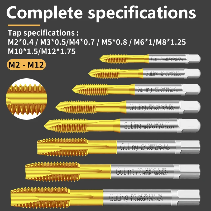 

GULING 1 компл. M2-M12 подшипниковая стальная конусная спиральная точка, набор сверл с резьбой, 8 шт.: M2 M3 M4 M5 M6 M8 M10 M12