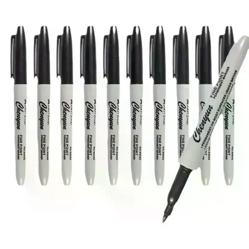 1Set Black Fine Tip Permanent Marker Pens Waterproof Quick Drying Outlining Drawing Pen for Business Office School Art Supplies