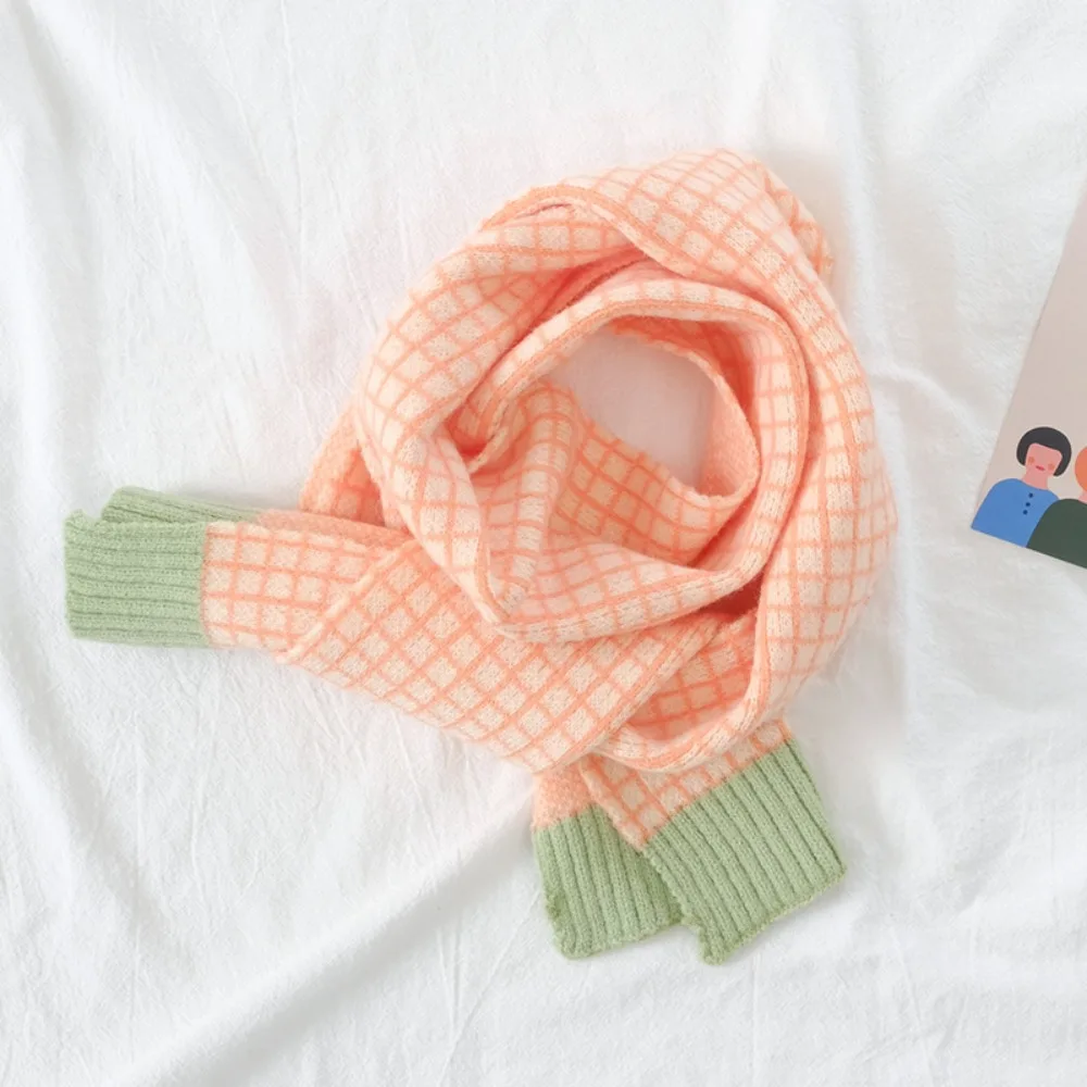 Plaid Pattern Baby Knitted Wool Scarf Thicken Warm Windproof Thermal Winter Shawl Neckerchief Winter Outdoor