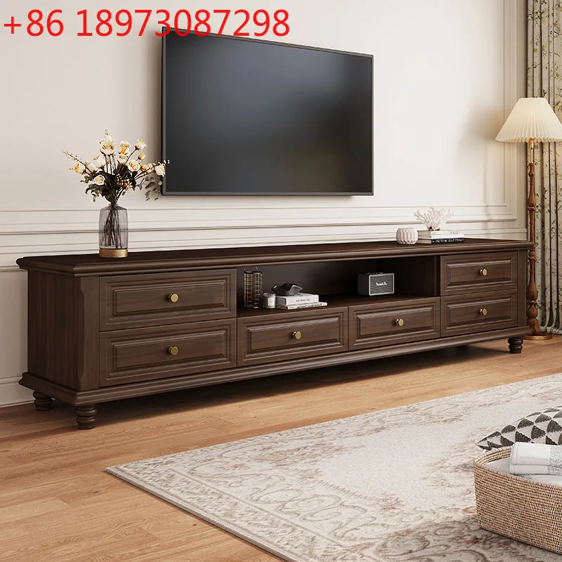 

American solid wood TV cabinet living room household small apartment storage video cabinet floor simple and modern