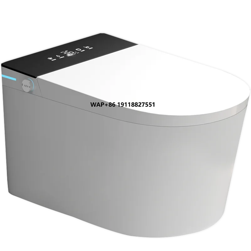 โถสุขภัณฑ์อัตโนมัติแบบแขวนผนังคุณภาพสูง สีขาว ผลิตจาก HDPE พร้อมระบบชำระล้างคู่ ระบบควบคุมระยะไกล ฟังก์ชั่นบิเดต์ ท่อระบายน้ำแบบ P-Trap