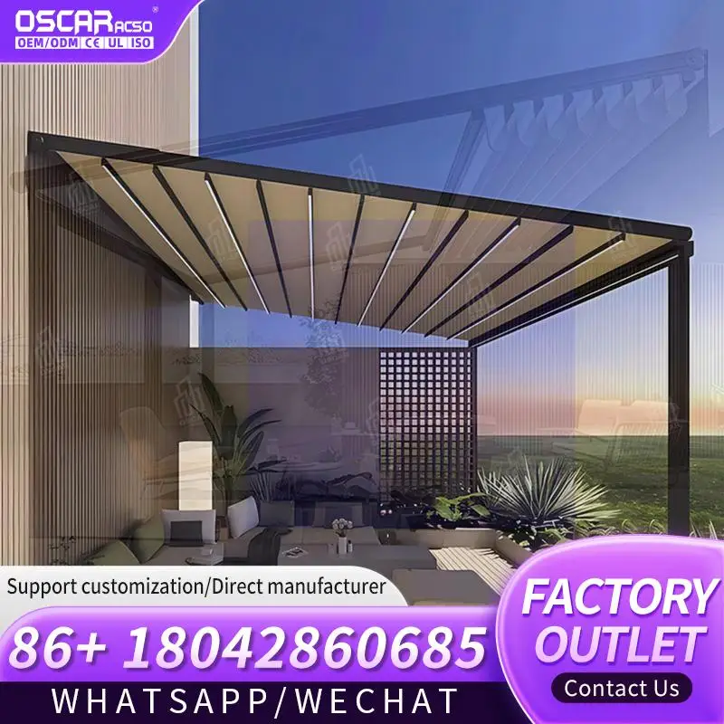 Automatic Retractable Roof System Aluminium Pergola Tent Cover with Power Coating for Garden Patio Backyard Retractable Canopy P