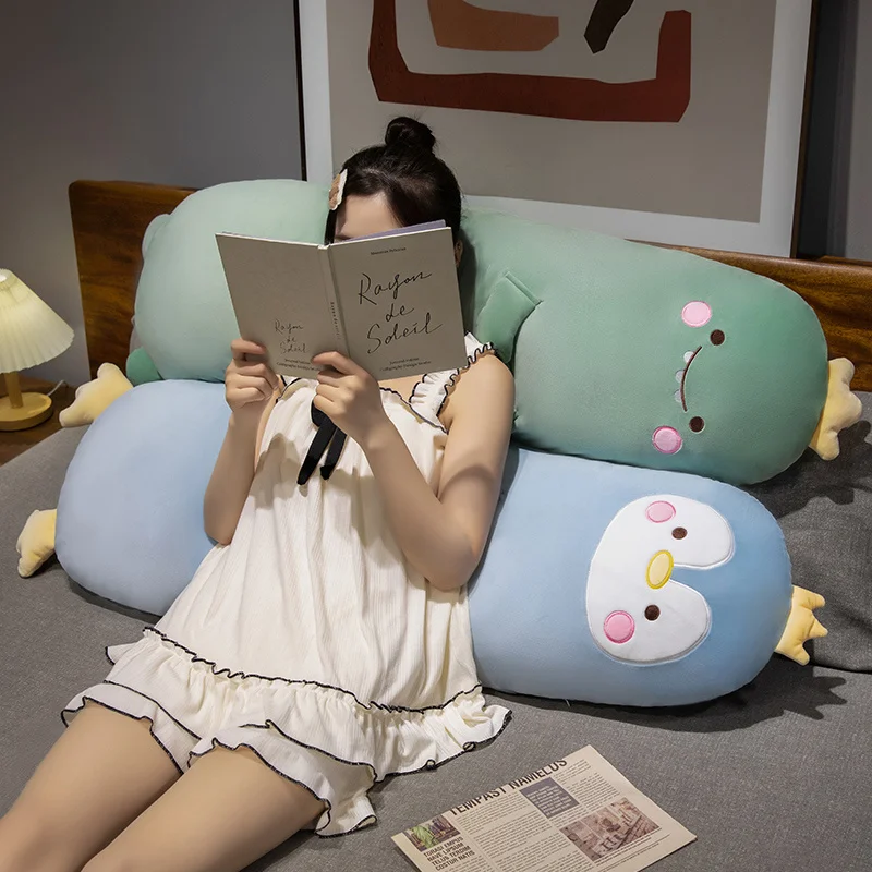 70 ~ 120 cm Eend Lang Kussen Gevuld Zacht Cartoon Dier Kuiken Pinguïn Dinosaurus Bolster Plushie Slapen Been Ondersteuning verjaardagscadeau