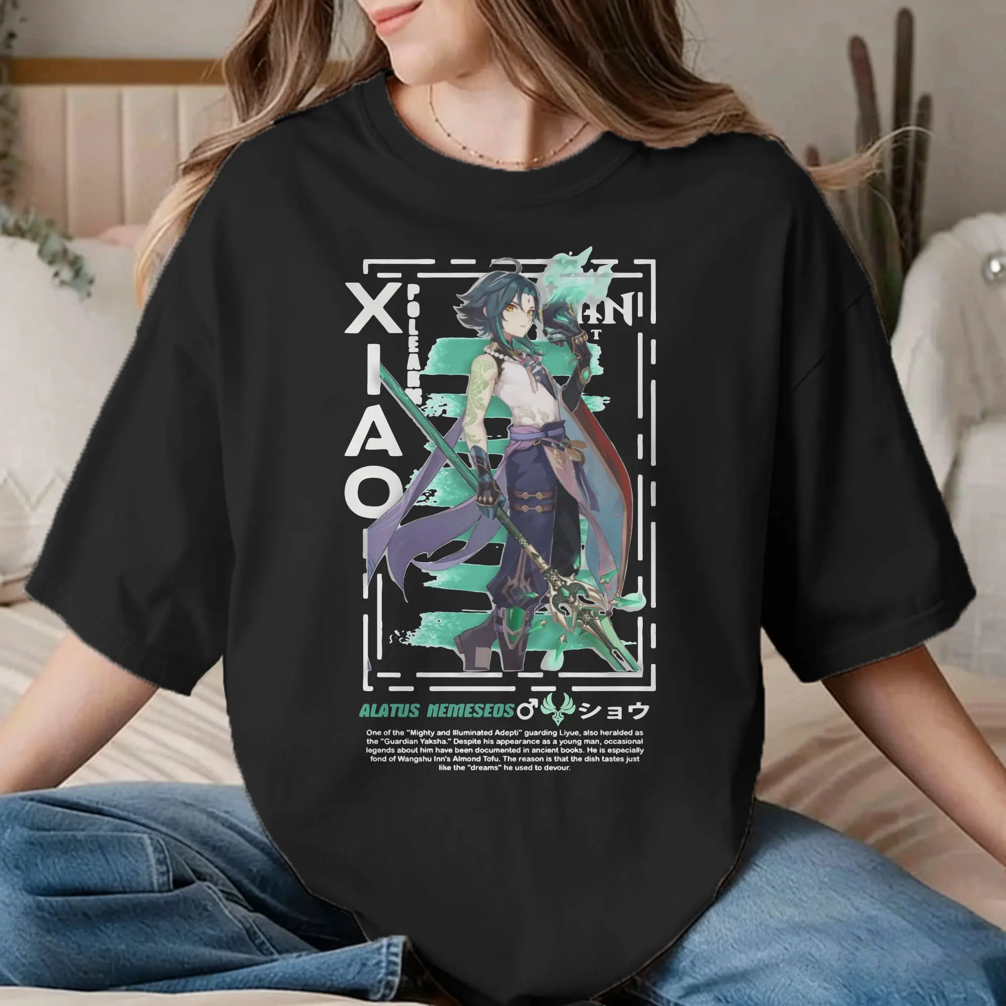 Genshin Impact Xiao T-Shirt for Men Women  Humorous 100% Cotton Tees Crew Neck Short Sleeve T Shirts Summer Tops