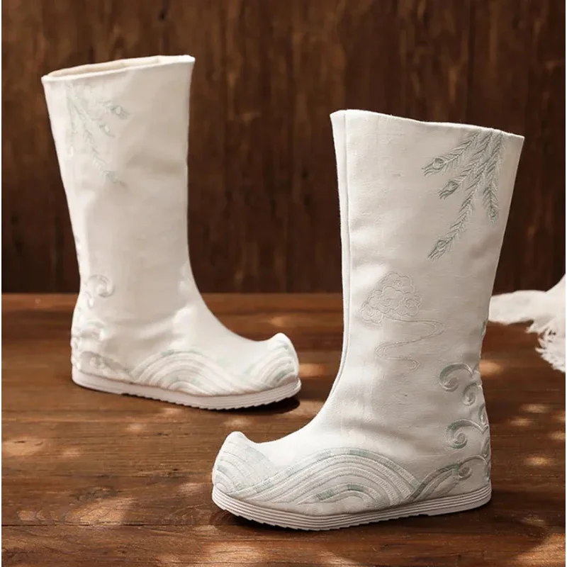 2025 yiyi chino bordado y Cosplay blanco negro aumentar Hanfu botas de jabón zapatos para hombres mujeres más