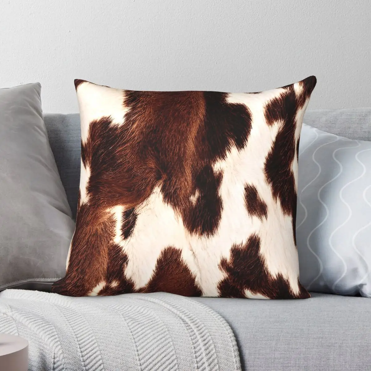 

Cow Hide Faux Square Pillowcase Polyester Linen Velvet Printed Zip Decor Pillow Case Bed Cushion Case