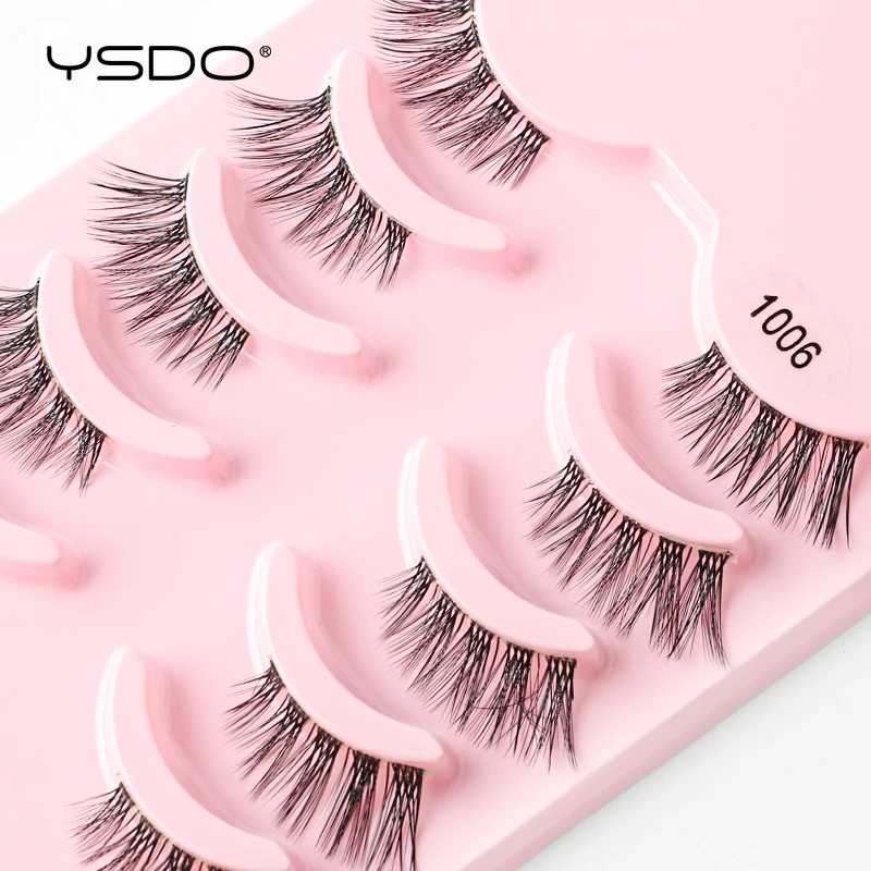 YSDO 3/5 คู่ครึ่งขนตาปลอมธรรมชาติขนตาสีดํา/โปร่งใส Band Faux 3D Mink Lashes แต่งหน้า Cilios reusable