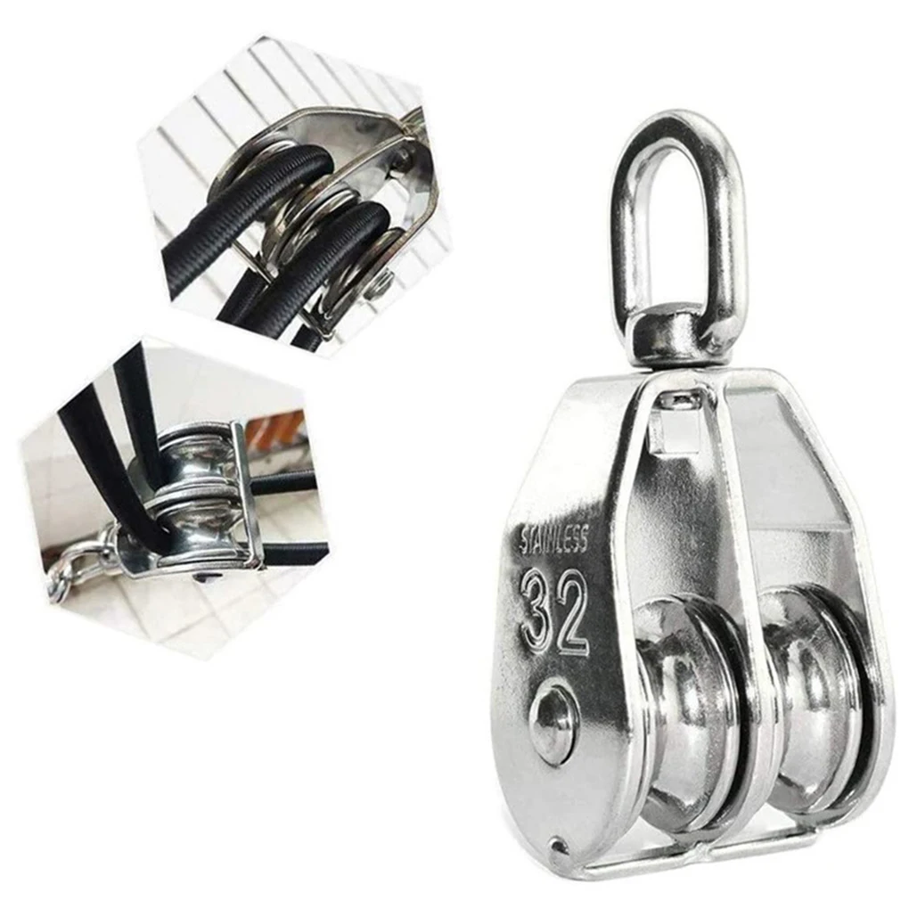 Stainless Steel Pulley Portable Detachable Washable Dual Wheels Anti-corrosive Boats Rock Climbing Lifting Wheel  M20