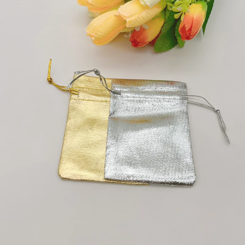 100pcs 13x18cm Fabric Silver Gold Gift Bags Wedding Packaging Sachet Bag Drawstring Gift Pouch for Jewelry Storage Packaging Bag