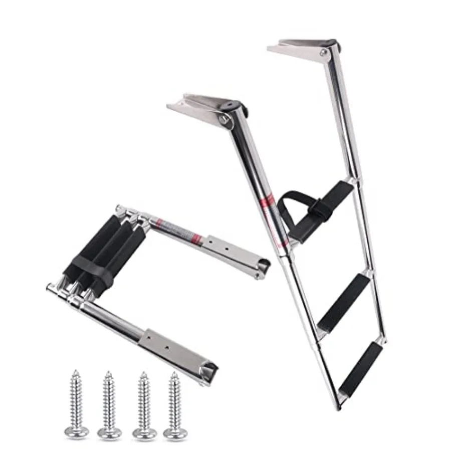 

3 Step Stainless Steel Telescoping Boat Ladder Swim Step 900 Pound Capacity for Marine Yacht