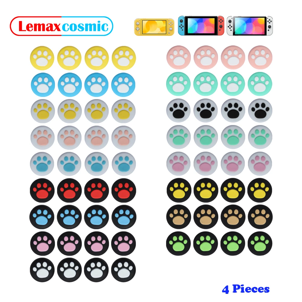 

4 Pieces Controller Thumbstick Protective Caps Cat Paw Joystick Cap Cover Case For Nintendo Switch OLED Lite Joycon Joy-Con NS