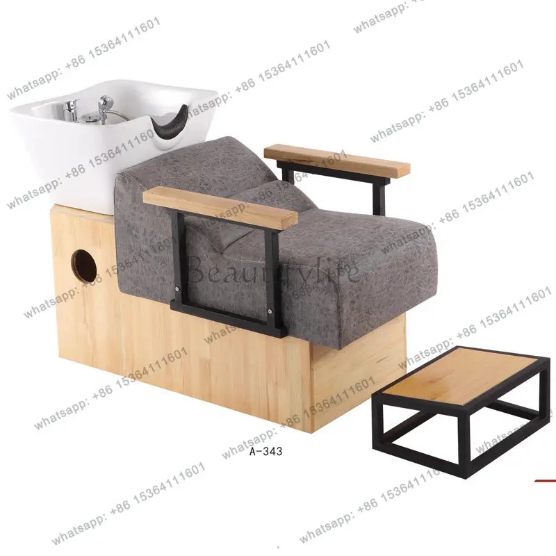 Japanese-style high-end semi-reclining flush bed deep ceramic basin high-end hairdressing chair can be lifted and lowered