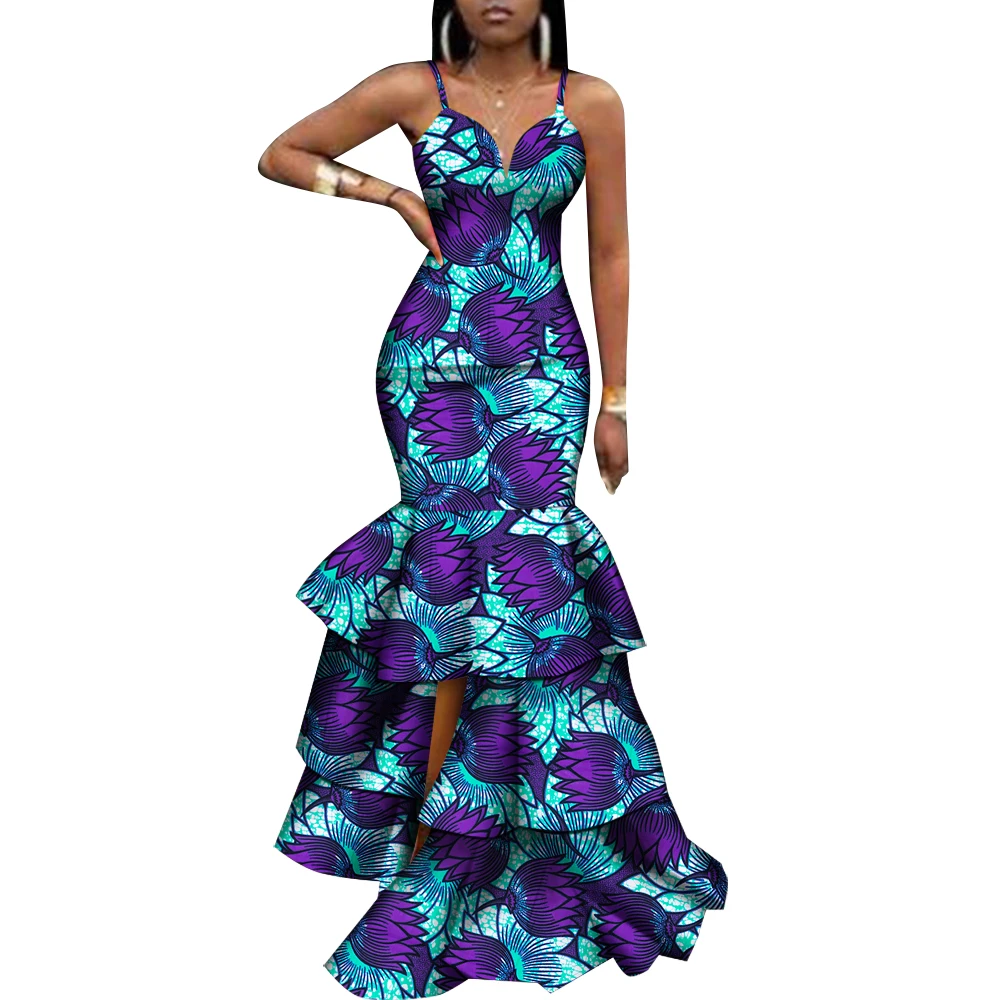 African Dresses Lady Sexy Party Sleeveless Slim Hip Pleated Wedding Clothing Fashion KG913