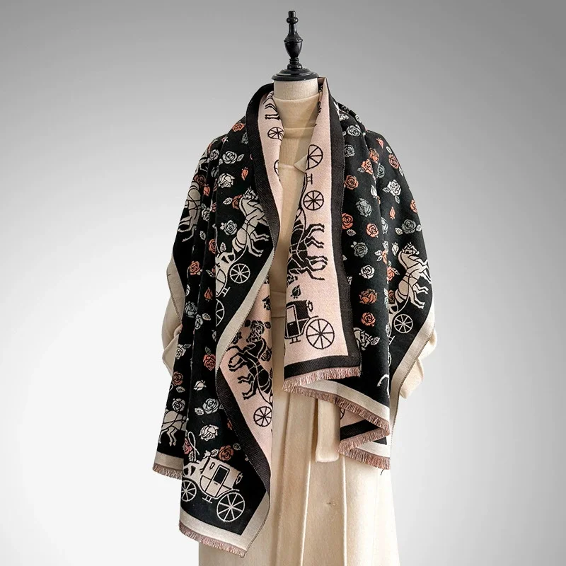 

Женское модное пончо с цветочным принтом, имитация кашемира, зимние теплые шарфы, шаль, толстое одеяло из пашмины, мягкий женский аксессуар, шарф