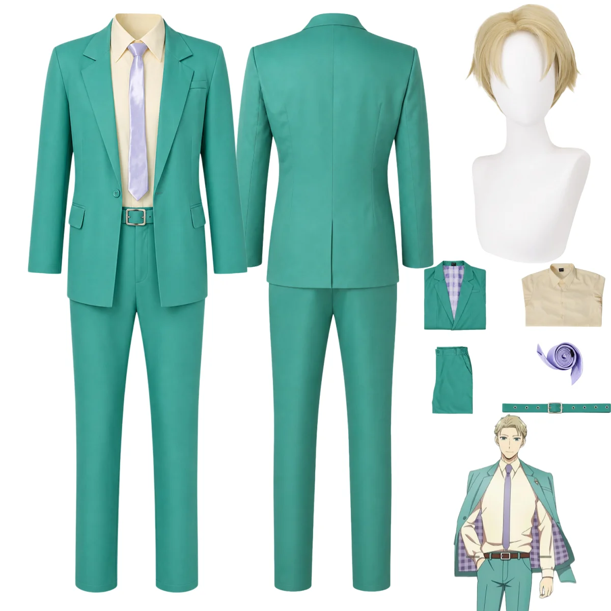 Costume de cosplay Twilight Loid Forger de la série SPY×FAMILY Saison 4, manteau vert, chemise, uniforme, perruque, costume de carnaval ou d'Halloween pour homme.