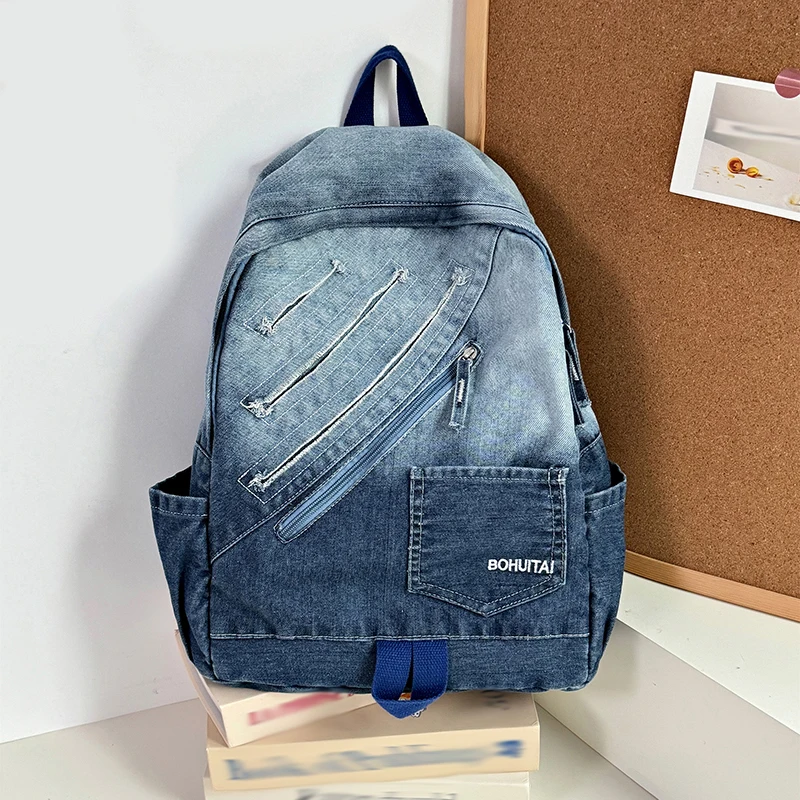 Women Denim Backpack Leisure Commuting Shopping Travel Rucksack Large Capacity Students Schoolbag College Laptop Shoulder Bag