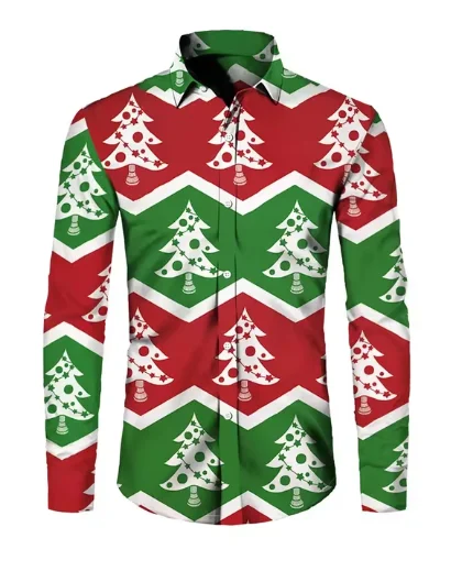 クリスマスをテーマにしたメンズ長袖シャツ,カジュアルトップ,3Dプリント,パーティーウェア,新しいコレクション2022