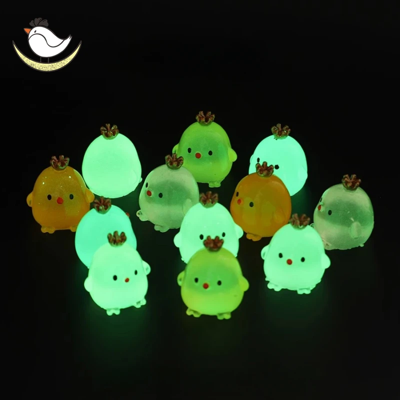 6Pcs Mini Crown Chick Glow in the Dark Succulent Decoration Toys for Kids Resin Miniature Figurines Gift Luminous Ornaments Cute