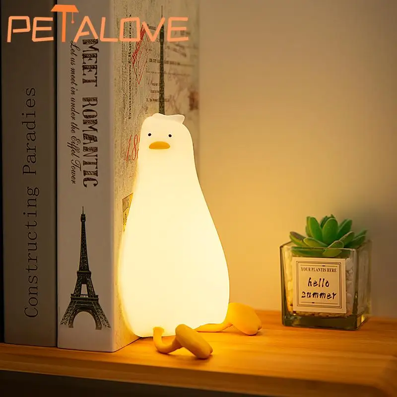 Silicone Cute Duck Night Light Kawaii Bedside Lamp for Kids Touch Sensor Nightlight Home Baby Nursery Decor Gift