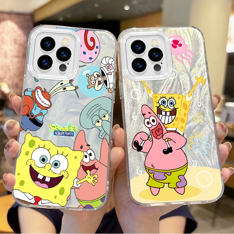 

Fashion S-SpongeBobs Cartoon Gradient Phone Case for iPhone 16 15 14 13 12 11 8 7 6 Pro Max Plus XS XR Hard Dustproof Back Cover