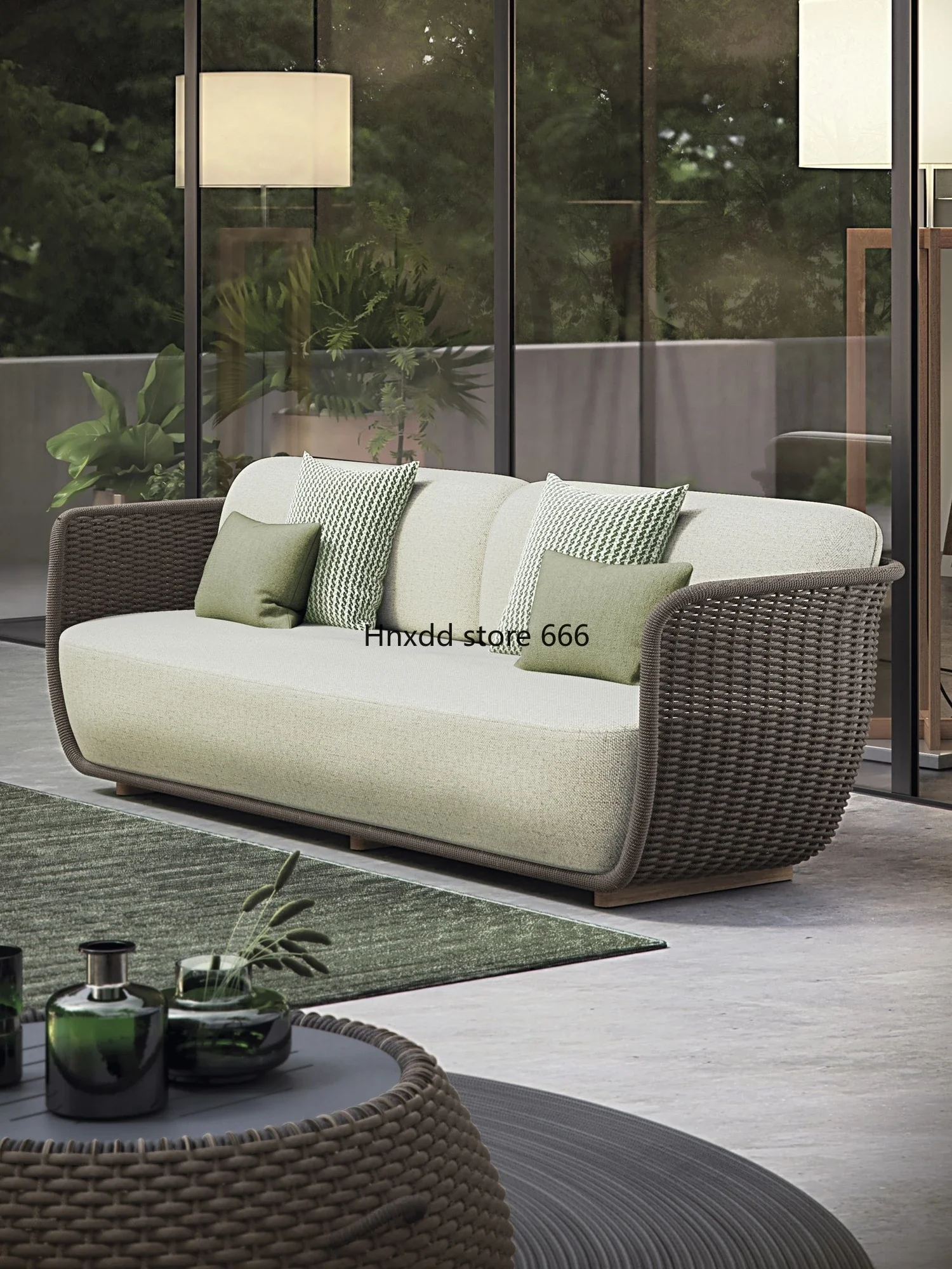 Outdoor sofa waterproof and sunscreen courtyard rattan chair sofa combination