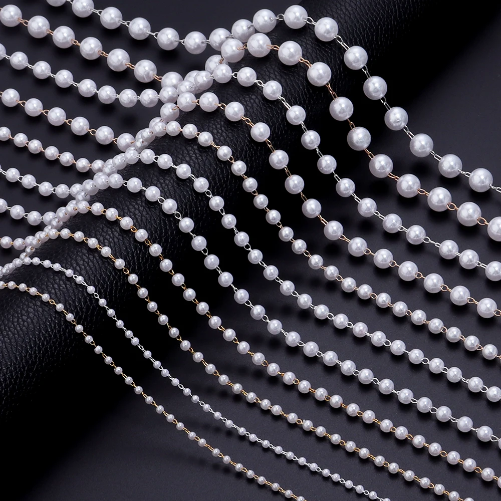 5 Yards/lot Metal Beaded Chain Imitation Pearl Chain Copper Link Chains For DIY Jewelry Making Necklace Bracelet Accessories