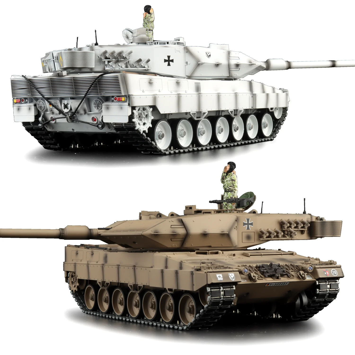 Heng Long rcドイツLeopard2a6タンクモデル、スプレー塗装バージョン、金属ゴムコーティングトラック、ロードホイール、スプロケットホイール、1:16